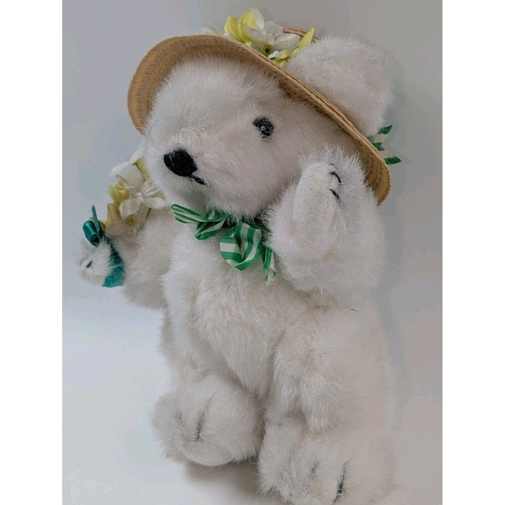 Gorham Aloysius April Plush Teddy Bear Straw Hat Flowers Collectible Easter